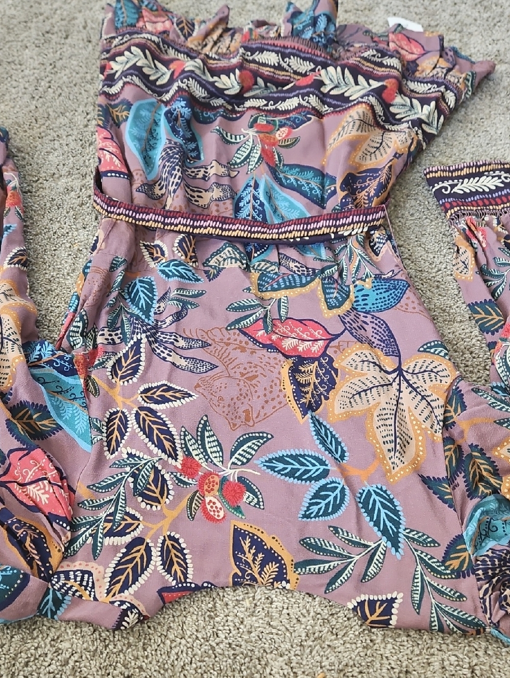 Farm Rio Purple Floral Boho Long Sleeve Mini Dress M - Picture 14 of 15